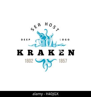 Kraken méchant géant, silhouette logo monstre de mer, les tentacules de la pieuvre Illustration de Vecteur