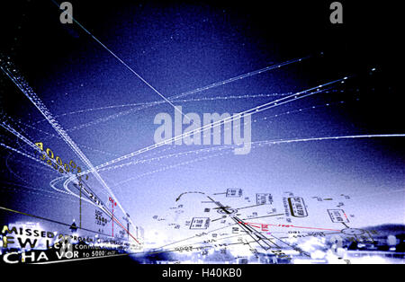 La composition, les itinéraires de vol, billets, système d'atterrissage aux instruments, ILS, nuit, le trafic aérien, le trafic aérien, un système de navigation, les compagnies aériennes, les instruments-land, land, exposition longue durée Banque D'Images