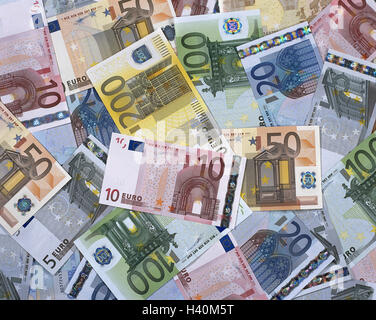 Zone euro, les billets de banque, d'une manière différente, les billets de banque, argent, monnaie, euronotes, valeur, d'une manière différente, les moyens de paiement, Europe, European, profit, lotto profit, propriété légale, de richesse, d'enregistrer, de l'investissement, la nature morte, photographie de produits Banque D'Images