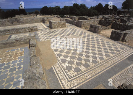 L'Espagne, la Catalogne, la Costa Brava, La Escala, Ruines de Ampurias, mosaïque, Europe, Südwesteuropa, Nordostspanien, endroit, Endroit, endroit d'intérêt, l'art, de la culture, des ruines romaines, maison d'habitation, demeure, marbre, mosaïque, habilement Banque D'Images