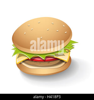 Vector Illustration de Tasty Burger Cartoon sans lignes isolé sur fond blanc Banque D'Images