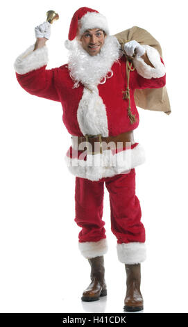 Noël, Santa, pochette, Bell, Noël yule marée, x-mas, l'homme, les jeunes, se dresse, annonce coiffures, cap, Santa's hat, a souligné, cap rouge, barbe, barbe, ivresse, doublure de costume, pour Noël, le costume de Père Noël, Père Noël, Santa Claus, anneau, anneau, peu Banque D'Images