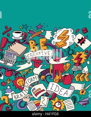 Creative doodles idée brainstorm carte de couleurs. Illustration de Vecteur