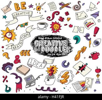 Creative doodles idée brainstorm d'isoler des objets ensemble. Illustration de Vecteur