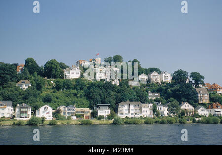 Allemagne, Hambourg Blankenese, montagne, l'hiloire, maisons d'habitation, vue, l'Europe, ville hanséatique, partie ville, maisons, fleuve, l'Elbe, à l'extérieur de la ville Banque D'Images