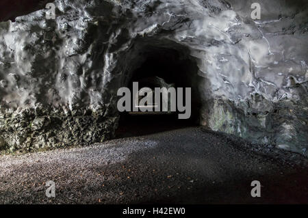 Et étroit tunnel sombre avec des murs de béton pulvérisé, agissant comme tunnel pour piétons sur 'Weg der Schweiz' sentier de randonnée. Banque D'Images