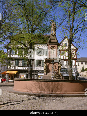 Allemagne, chemin Mountain, Bensheim, marché, marché bien, maisons à colombages, Europe, Hessen, ville, maisons, style architectural, des colombages, tradition, puits, en 1895, le morceau "Drachentöter Georg', de la culture, de l'endroit d'intérêt Banque D'Images