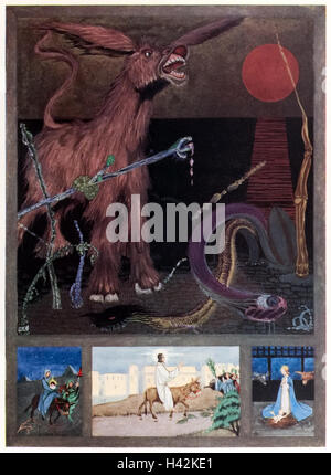 "Avec la tête monstrueuse et ignobles pleurer et d'oreilles comme des ailes." Illustration par Harry Clarke (1889-1931) pour le poème, 'l'Âne' par G.K. Chesterton (1874-1936). Voir la description pour plus d'informations. Banque D'Images