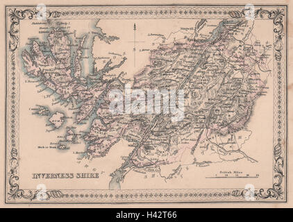 Antique décoratif county carte d'Inverness-shire, en Écosse. 1868 FULLARTON Banque D'Images