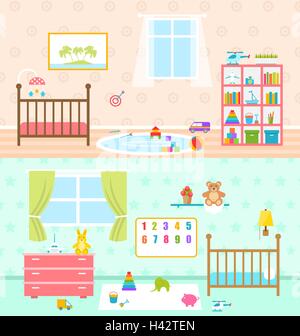 Des salles de jeu pour les enfants. L'intérieur des chambres de bébé Illustration de Vecteur