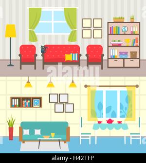 Set Home Interiors. Conception des salles de séjour Illustration de Vecteur