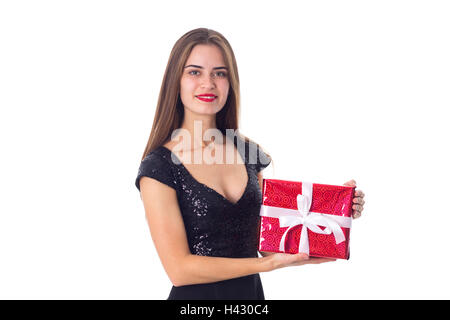 Jeune femme tenant un présent Banque D'Images