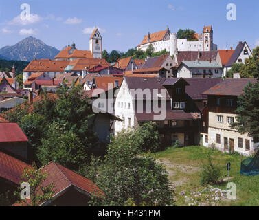 L'Allemagne, en Bavière, à l'Est de l'Allgäu, à pieds, vue sur ville, château, église Saint Mang, L'Europe, l'Allgäu, souabe, ville, structures, d'architecture, construit en 1486 - en 1505, l'état maintenant photo gallery, musée, église, maisons, maisons résidentielles, paysage urbain, monument Banque D'Images