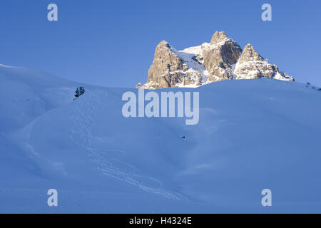 Autriche, Vorarlberg Bregenzer, bois, ruisseau, Hochkrum Hochtannbergpass, pierre du Bélier, paysage d'hiver, Banque D'Images