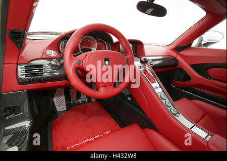 Porsche Gemballa GT "mirage", blanc, porte conducteur, ouvert, insight, cockpit Banque D'Images