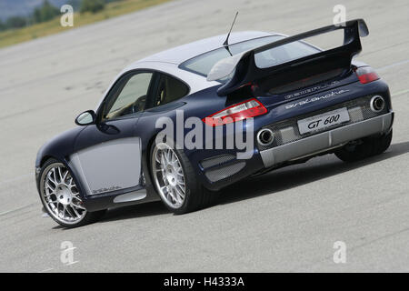 Gemballa Porsche, Avalanche, bleu blanc, en diagonale vue arrière, aslant Banque D'Images