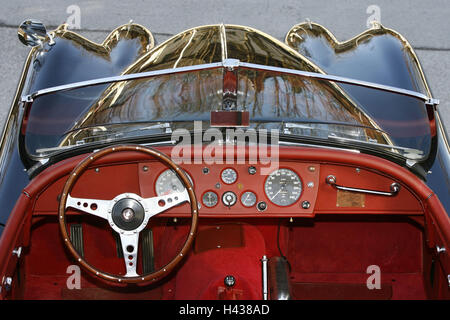 Jaguar XK 140, old-timer, détail, cockpit, capot, Banque D'Images