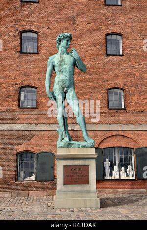 Statue de David de Michel-Ange exemplaire, en face de la Royal Collection moulé dans le port, Copenhague, Danemark Banque D'Images