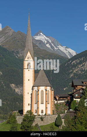 L'église de pèlerinage Saint Vincent avec Großglockner, Heiligenblut, Parc National du Haut Tauern, Carinthie, Autriche Banque D'Images