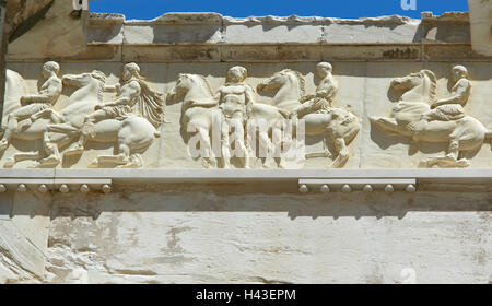 Temple du Parthénon frise, close-up, Acropole, Athènes, Grèce Banque D'Images