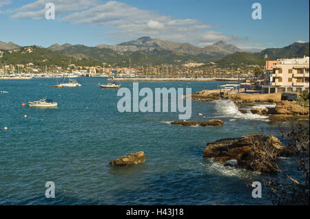 Espagne, Majorque, port d'Andratx, Badia de Andratx, port, les îles Baléares, Îles Baléares, l'île région côtière, paysages côtiers, la mer Méditerranée, côte de la bile, la destination, le tourisme, l'hiver, Banque D'Images