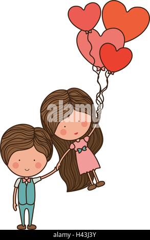 Man holding girl floating avec des ballons en forme de cœur Illustration de Vecteur