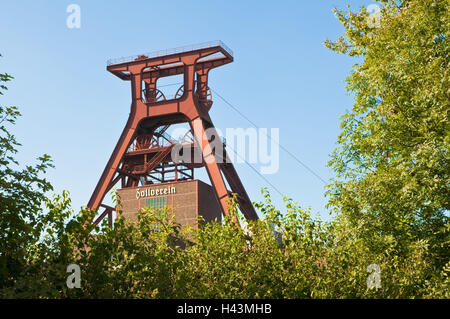 Chevalement, 12 mines de Zollverein patrimoine mondial, Essen, Rhénanie du Nord-Westphalie, Allemagne, Banque D'Images