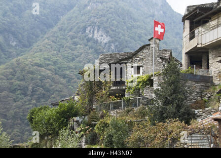 Suisse, Tessin, vallée de Verzasca, Vogorno, maison de village, montagne, Banque D'Images