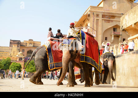 Mahout équitation éléphant à Fort Amber Banque D'Images