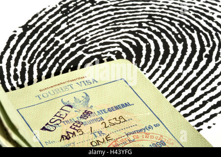 Fingerprint, passeport, visa, détail, Banque D'Images