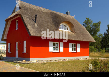 L'Allemagne, la Baltique, l'île Usedom, Zinnowitz, maison d'habitation, toit de chaume, Banque D'Images