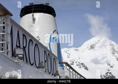 L'Antarctique, l'océan Antarctique, bateau de croisière Marco Polo, détail, cheminée, Banque D'Images