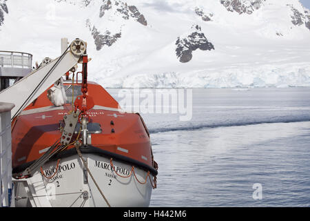 L'Antarctique, l'océan Antarctique, bateau de croisière Marco Polo, sauvetage, détail, vue, côte, Banque D'Images