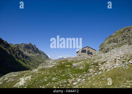 Autriche, Vorarlberg, Silvretta, Klostertal environnement Klostetal, refuge de montagne, Banque D'Images