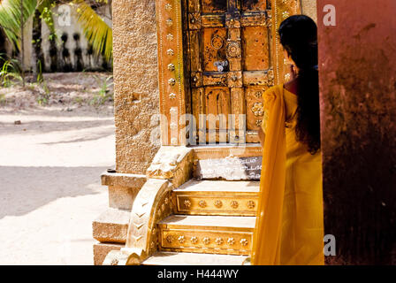 Sari indien, temple, entrée privée, Banque D'Images