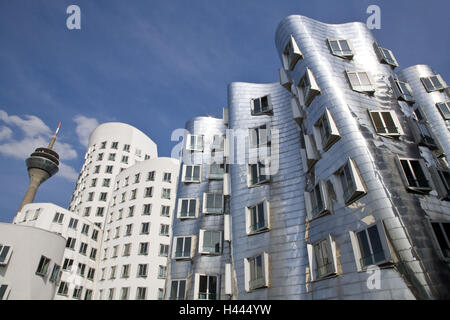 La tour du Rhin, nouvelle cour 81 cm, port des médias, Düsseldorf, Rhénanie du Nord-Westphalie, Allemagne, Banque D'Images