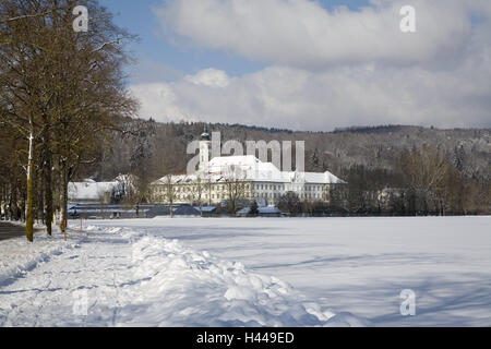 Allemagne, Bavière, Ebenhausen Schäftlarn, cloître, hiver, Haute-Bavière, cloître, l'abbaye bénédictine de l'usine, abbaye, high school, école, église, cathédrale, lieu d'intérêts, la saison, Banque D'Images