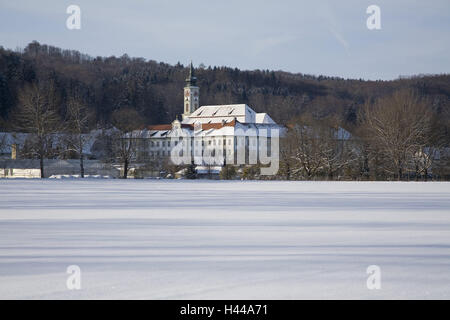 Allemagne, Bavière, Ebenhausen Schäftlarn, cloître, hiver, Haute-Bavière, cloître, l'abbaye bénédictine de l'usine, abbaye, high school, école, église, cathédrale, lieu d'intérêts, la saison, Banque D'Images