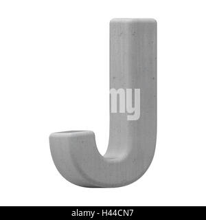 3d gauche béton gris lettre J, rendu 3D graphic isolé sur fond blanc Banque D'Images