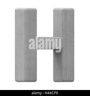 3d gauche lettre h de béton gris, rendu 3D graphic isolé sur fond blanc Banque D'Images