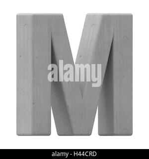 3d gauche lettre M de béton gris, rendu 3D graphic isolé sur fond blanc Banque D'Images