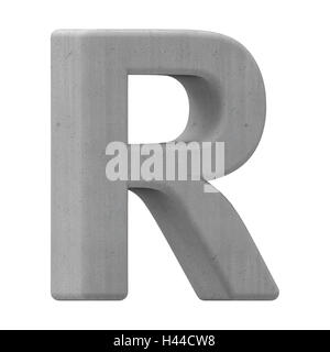 3d gauche lettre R de béton gris, rendu 3D graphic isolé sur fond blanc Banque D'Images