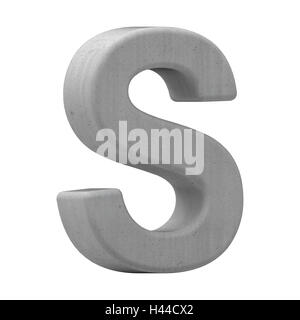 3d gauche lettre S de béton gris, rendu 3D graphic isolé sur fond blanc Banque D'Images