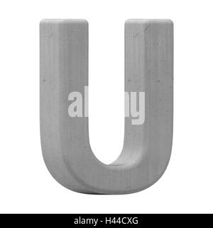 3d gauche lettre U béton gris, rendu 3D graphic isolé sur fond blanc Banque D'Images