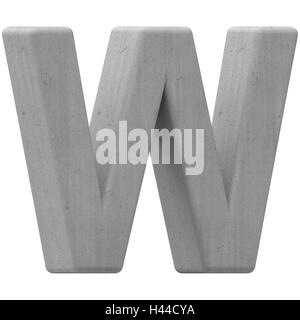 3d gauche lettre W de béton gris, rendu 3D graphic isolé sur fond blanc Banque D'Images