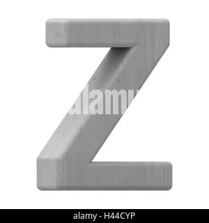 3d gauche Z lettre de béton gris, rendu 3D graphic isolé sur fond blanc Banque D'Images