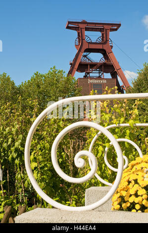 Chevalement, 12 mines de Zollverein patrimoine mondial, Essen, Rhénanie du Nord-Westphalie, Allemagne, Banque D'Images