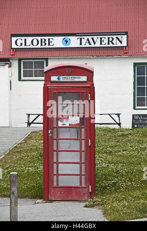 Grande-bretagne, les îles Falkland, Port Stanley, téléphone fort, rouge, Banque D'Images