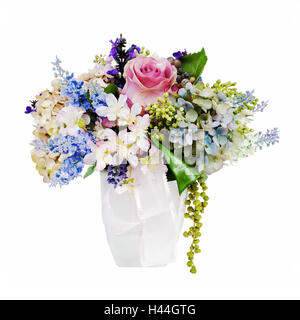 Bouquet de fleurs colorées en voûte arrangement vase isolé sur fond blanc. Banque D'Images