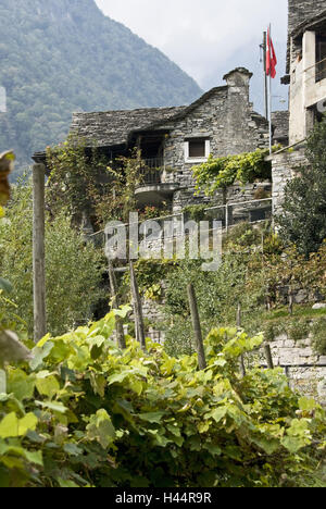 Suisse, Tessin, vallée de Verzasca, Vogorno, maison de village, montagne, Banque D'Images